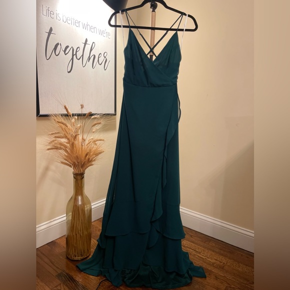Lulu’s In Love Forever Emerald Green Lace-Up High-Low Maxi Dress - Picture 9 of 15